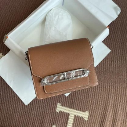 Hermes Women Roulis Mini Bag in Evergrain Calfskin-BrownSilver - 图片 2