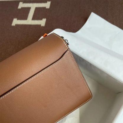 Hermes Women Roulis Mini Bag in Evergrain Calfskin-BrownSilver - 图片 10