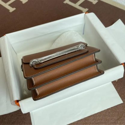 Hermes Women Roulis Mini Bag in Evergrain Calfskin-BrownSilver - 图片 6