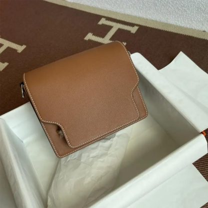 Hermes Women Roulis Mini Bag in Evergrain Calfskin-BrownSilver - 图片 5