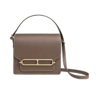 Hermes Women Roulis Mini Bag in Evergrain Calfskin-GrayGold