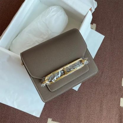 Hermes Women Roulis Mini Bag in Evergrain Calfskin-GrayGold - 图片 3