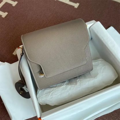 Hermes Women Roulis Mini Bag in Evergrain Calfskin-GrayGold - 图片 5