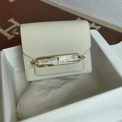 Hermes Women Roulis Mini Bag in Evergrain Calfskin-WhiteGold - 图片 3