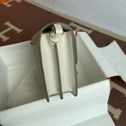 Hermes Women Roulis Mini Bag in Evergrain Calfskin-WhiteGold - 图片 5