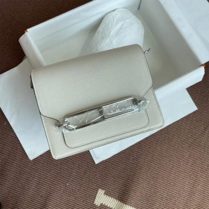Hermes Women Roulis Mini Bag in Evergrain Calfskin-WhiteSilver - 图片 2