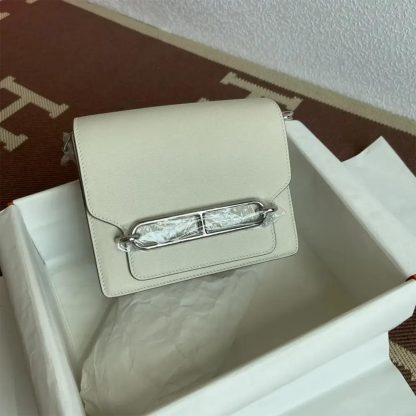 Hermes Women Roulis Mini Bag in Evergrain Calfskin-WhiteSilver - 图片 3