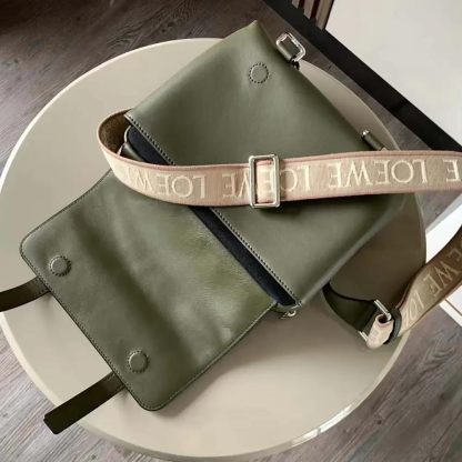Loewe Men XS Military Messenger Bag in Supple Smooth Calfskin and Jacquard-Dark Green - 图片 6