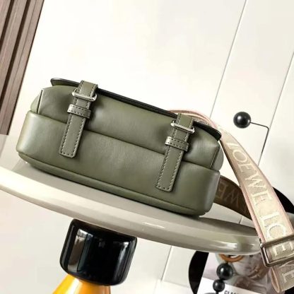 Loewe Men XS Military Messenger Bag in Supple Smooth Calfskin and Jacquard-Dark Green - 图片 5