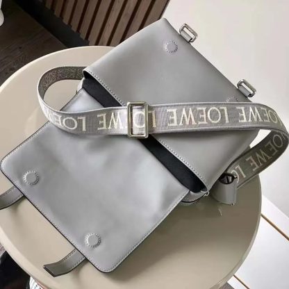 Loewe Men XS Military Messenger Bag in Supple Smooth Calfskin and Jacquard-Grey - 图片 6
