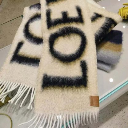 Loewe Unisex LOEWE Scarf in Wool and Mohair-WhiteBlack - 图片 3
