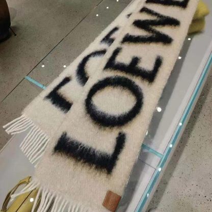 Loewe Unisex LOEWE Scarf in Wool and Mohair-WhiteBlack - 图片 2