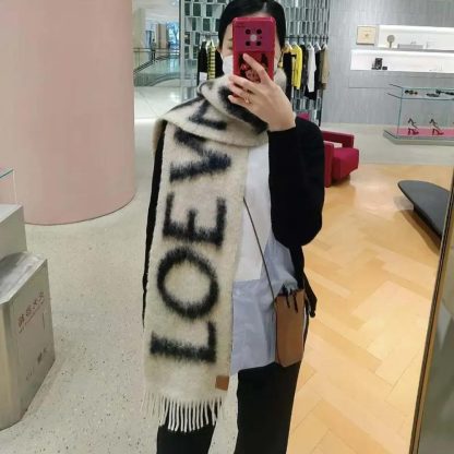 Loewe Unisex LOEWE Scarf in Wool and Mohair-WhiteBlack - 图片 5