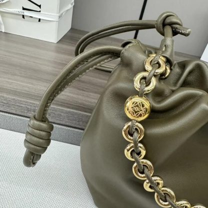 Loewe Unisex Mini Flamenco Purse Bag in Mellow Nappa Lambskin-Dark Khaki Green - 图片 6
