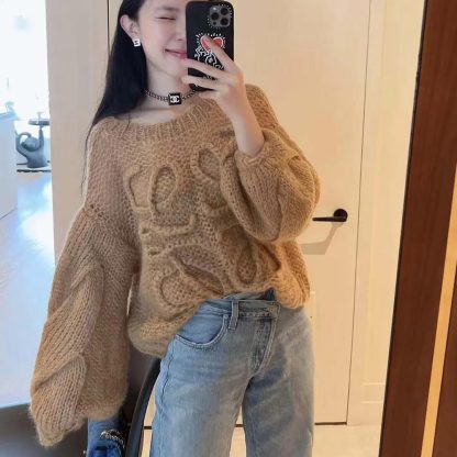 Loewe Women Anagram Sweater in Mohair-Brown S359Y14KBO - 图片 5