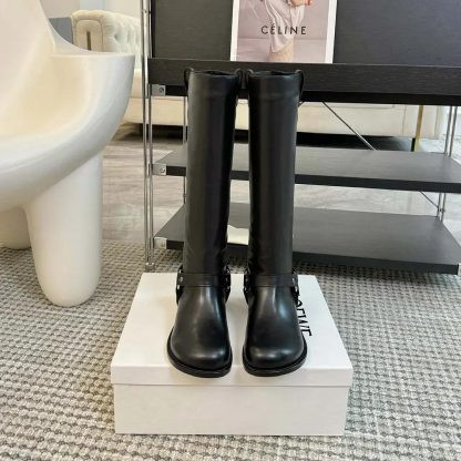 Loewe Women Campo Biker High Boot in Soft Calfskin-Black - 图片 2