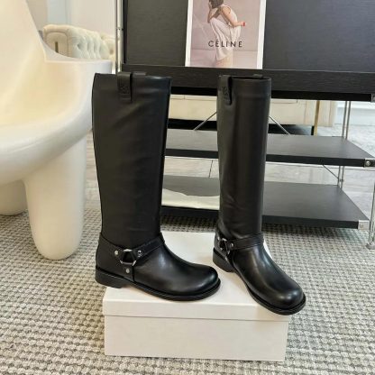 Loewe Women Campo Biker High Boot in Soft Calfskin-Black - 图片 3