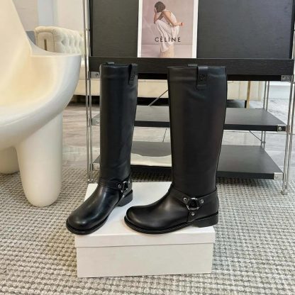 Loewe Women Campo Biker High Boot in Soft Calfskin-Black - 图片 4
