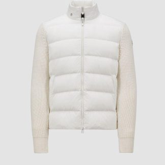 Moncler Men Padded Wool Zip up Hoodie White-J20919B00032M1131034