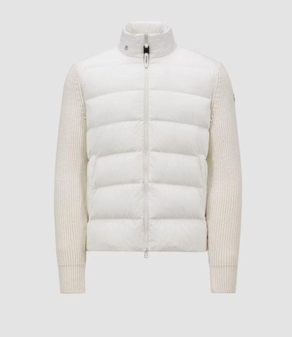 Moncler Men Padded Wool Zip up Hoodie White-J20919B00032M1131034