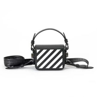 Off-White Women Small Black Leather Diag Camera Bag