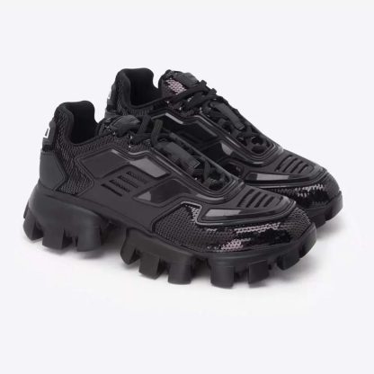 Prada Unisex Cloudbust Thunder Sequin Lug-Sole Sneakers-Black - 图片 3