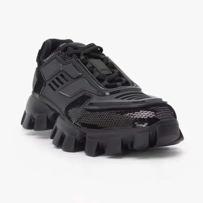Prada Unisex Cloudbust Thunder Sequin Lug-Sole Sneakers-Black - 图片 5