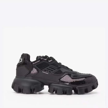 Prada Unisex Cloudbust Thunder Sequin Lug-Sole Sneakers-Black - 图片 4