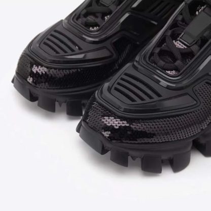 Prada Unisex Cloudbust Thunder Sequin Lug-Sole Sneakers-Black - 图片 8