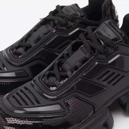 Prada Unisex Cloudbust Thunder Sequin Lug-Sole Sneakers-Black - 图片 7