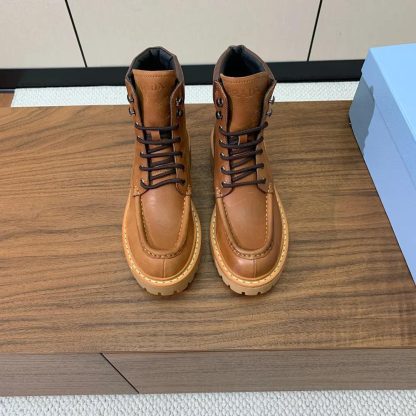 Prada Unisex Leather Lace-up Boots-Brown 1T803N - 图片 3
