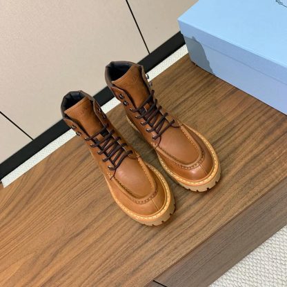 Prada Unisex Leather Lace-up Boots-Brown 1T803N - 图片 2