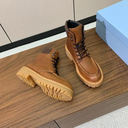 Prada Unisex Leather Lace-up Boots-Brown 1T803N - 图片 6
