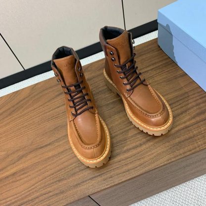 Prada Unisex Leather Lace-up Boots-Brown 1T803N - 图片 4