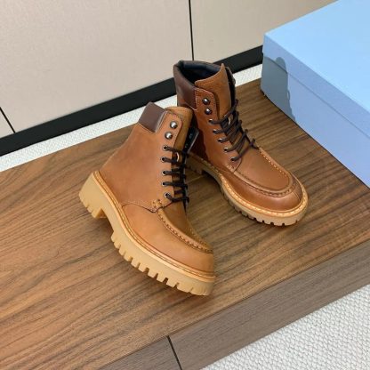 Prada Unisex Leather Lace-up Boots-Brown 1T803N - 图片 5