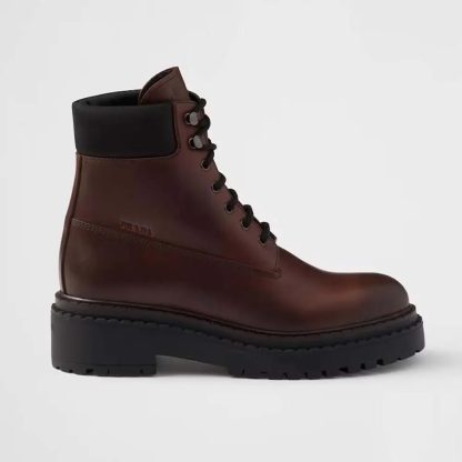 Prada Unisex Leather and Re-Nylon booties-Cognac 1T704N