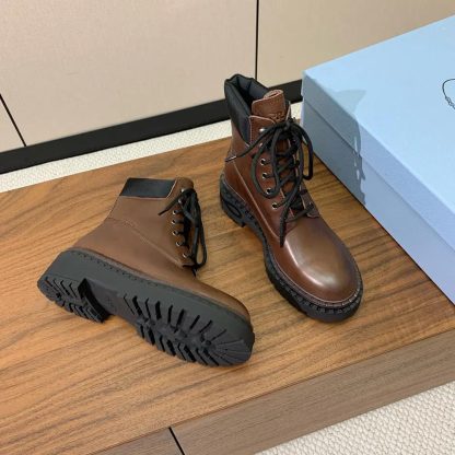 Prada Unisex Leather and Re-Nylon booties-Cognac 1T704N - 图片 4