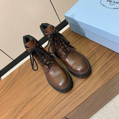 Prada Unisex Leather and Re-Nylon booties-Cognac 1T704N - 图片 3