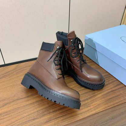 Prada Unisex Leather and Re-Nylon booties-Cognac 1T704N - 图片 5
