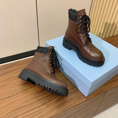 Prada Unisex Leather and Re-Nylon booties-Cognac 1T704N - 图片 6