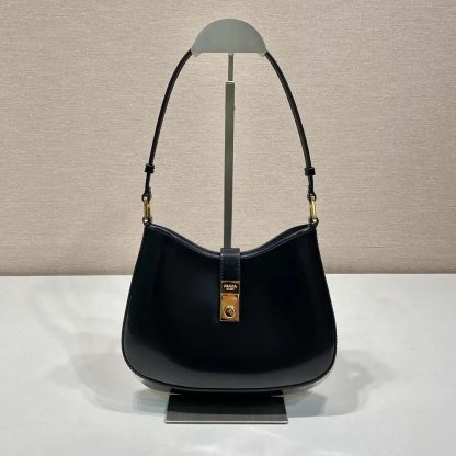 Prada Women Cleo Brushed Leather Shoulder Bag with Clasp Closure - 图片 2