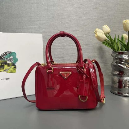 Prada Women Prada Galleria Patent Leather Mini Bag-Red - 图片 3