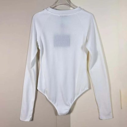 Prada Women Ribbed Knit Jersey Bodysuit-White - 图片 2