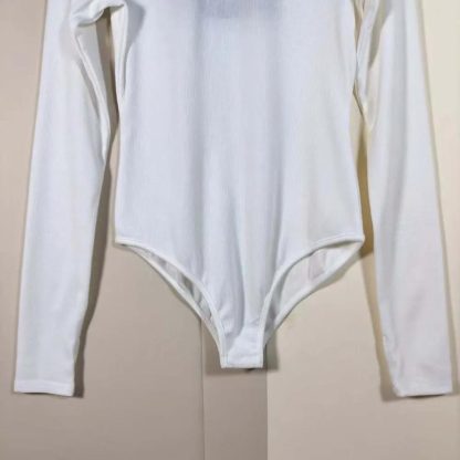 Prada Women Ribbed Knit Jersey Bodysuit-White - 图片 3