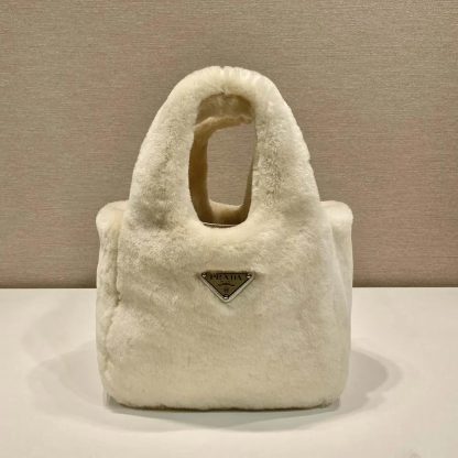 Prada Women Shearling Mini Handbag-Beige 1BA349 - 图片 2