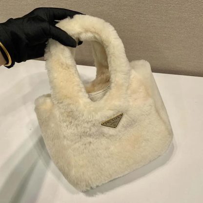 Prada Women Shearling Mini Handbag-Beige 1BA349 - 图片 4
