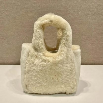Prada Women Shearling Mini Handbag-Beige 1BA349 - 图片 3