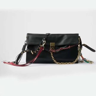 Prada Women Soft Sound Large Leather Shoulder Bag with Charms-Black