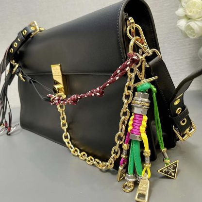 Prada Women Soft Sound Large Leather Shoulder Bag with Charms-Black - 图片 7