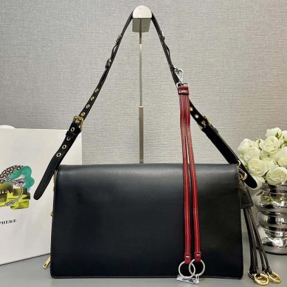 Prada Women Soft Sound Large Leather Shoulder Bag with Charms-Black - 图片 3